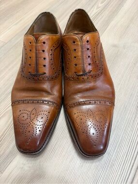 Magnanni Brown Leather Brogue Cap-Toe Oxfords